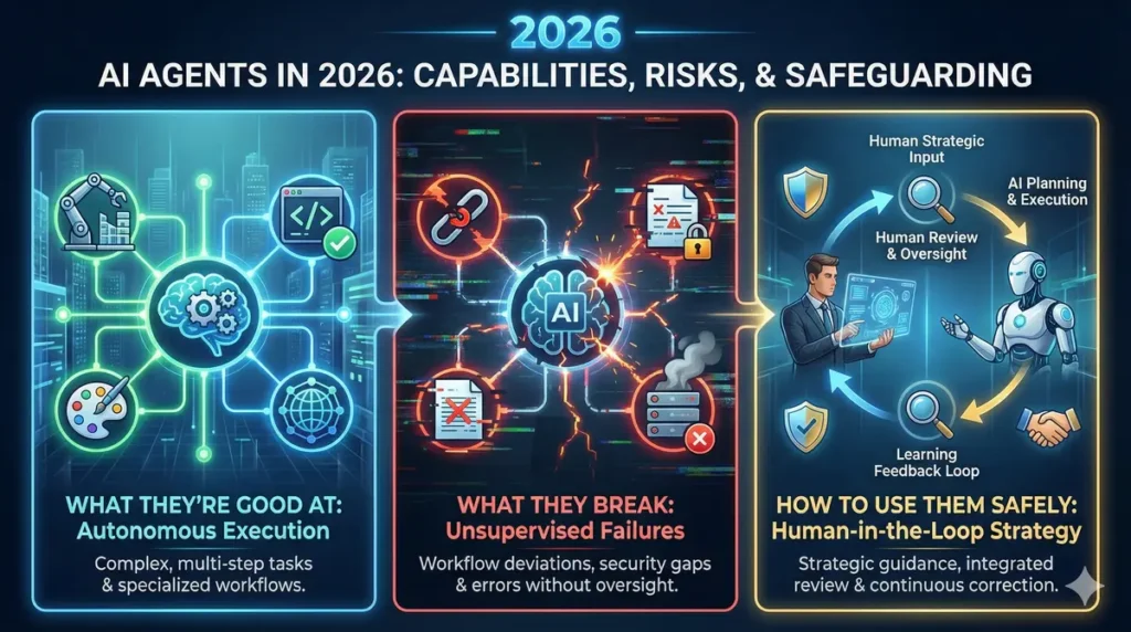 AI Agents in 2026 What They’re Good At, What They Break, and How to Use Them Safely