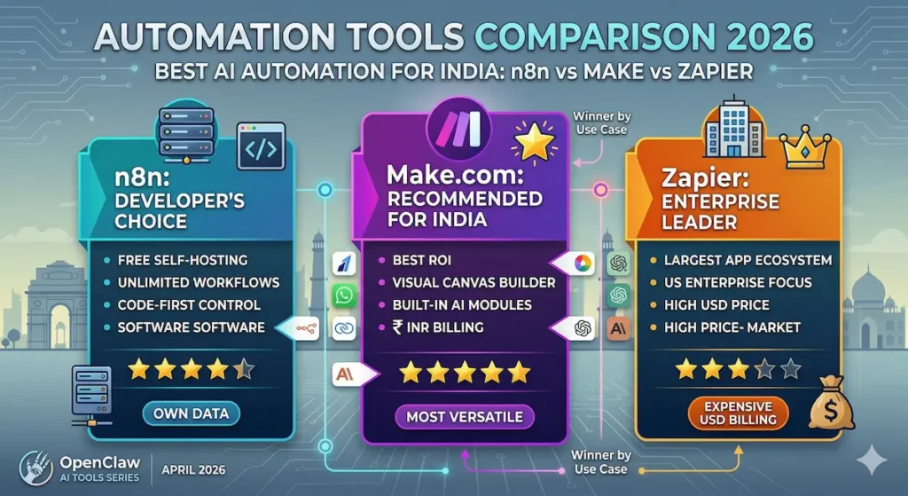 Automation Tools Comparison 2026 n8n vs Make vs Zapier