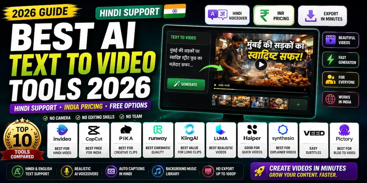 Best AI Text to Video Tools 2026 with Hindi Support — India Guide