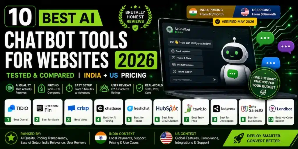 best ai chatbot tools for websites 2026 — tested and compared india us pricing