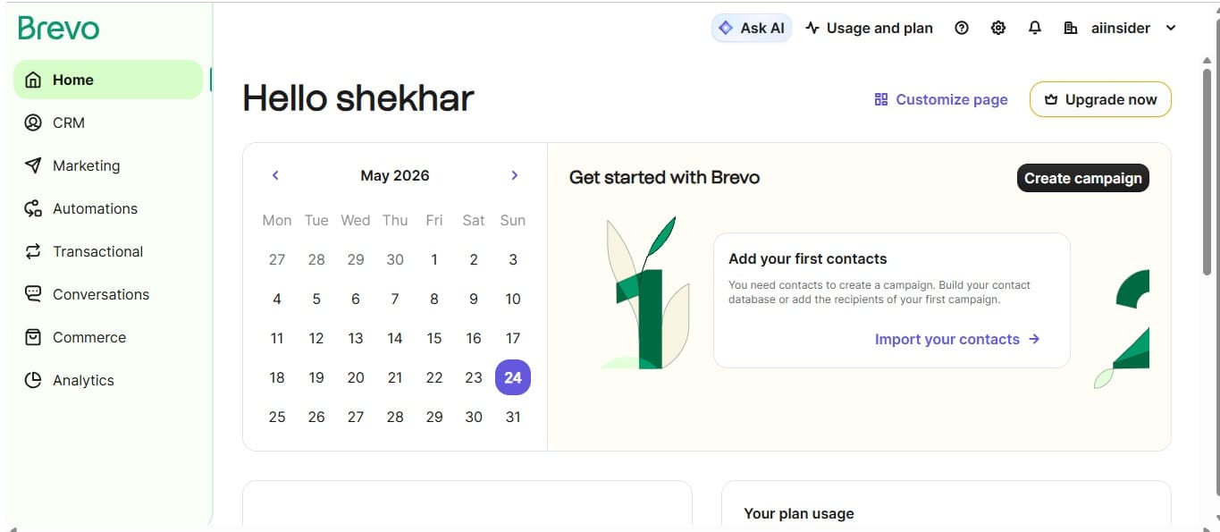 brevo dashboard ai email marketing tool india 2026 aiinsider account