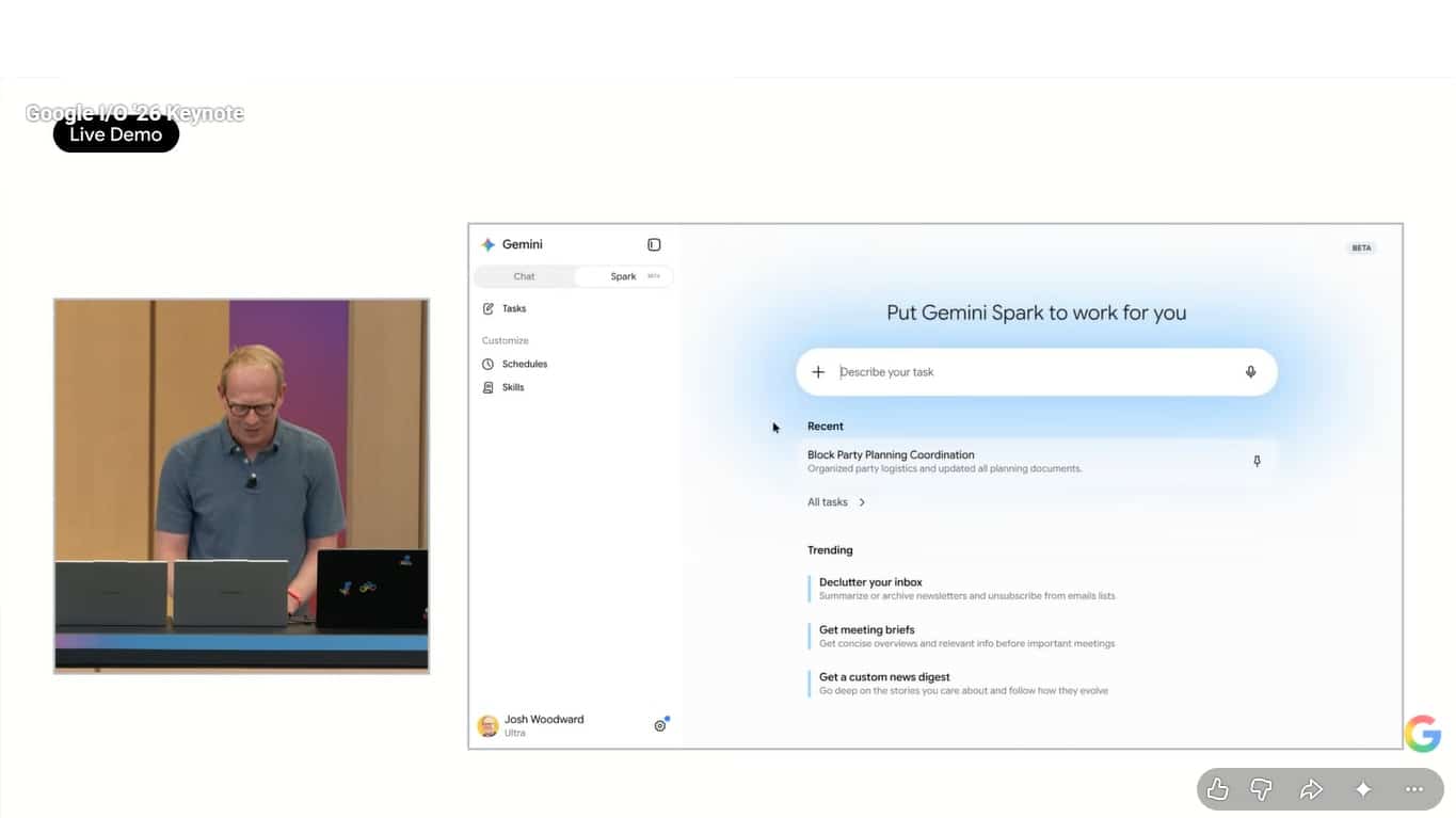 google io 2026 gemini spark ai agent dashboard demo