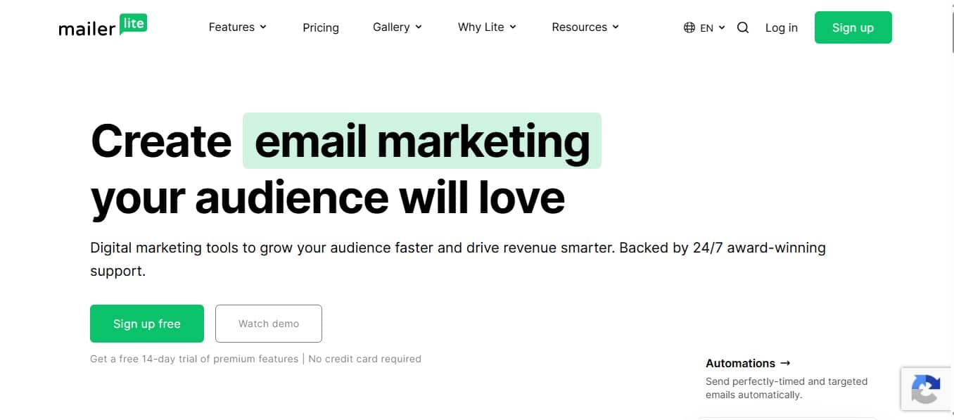 mailerlite homepage best ai email marketing tool 2026