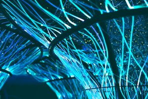Abstract glowing blue data network representing agentic AI browsers