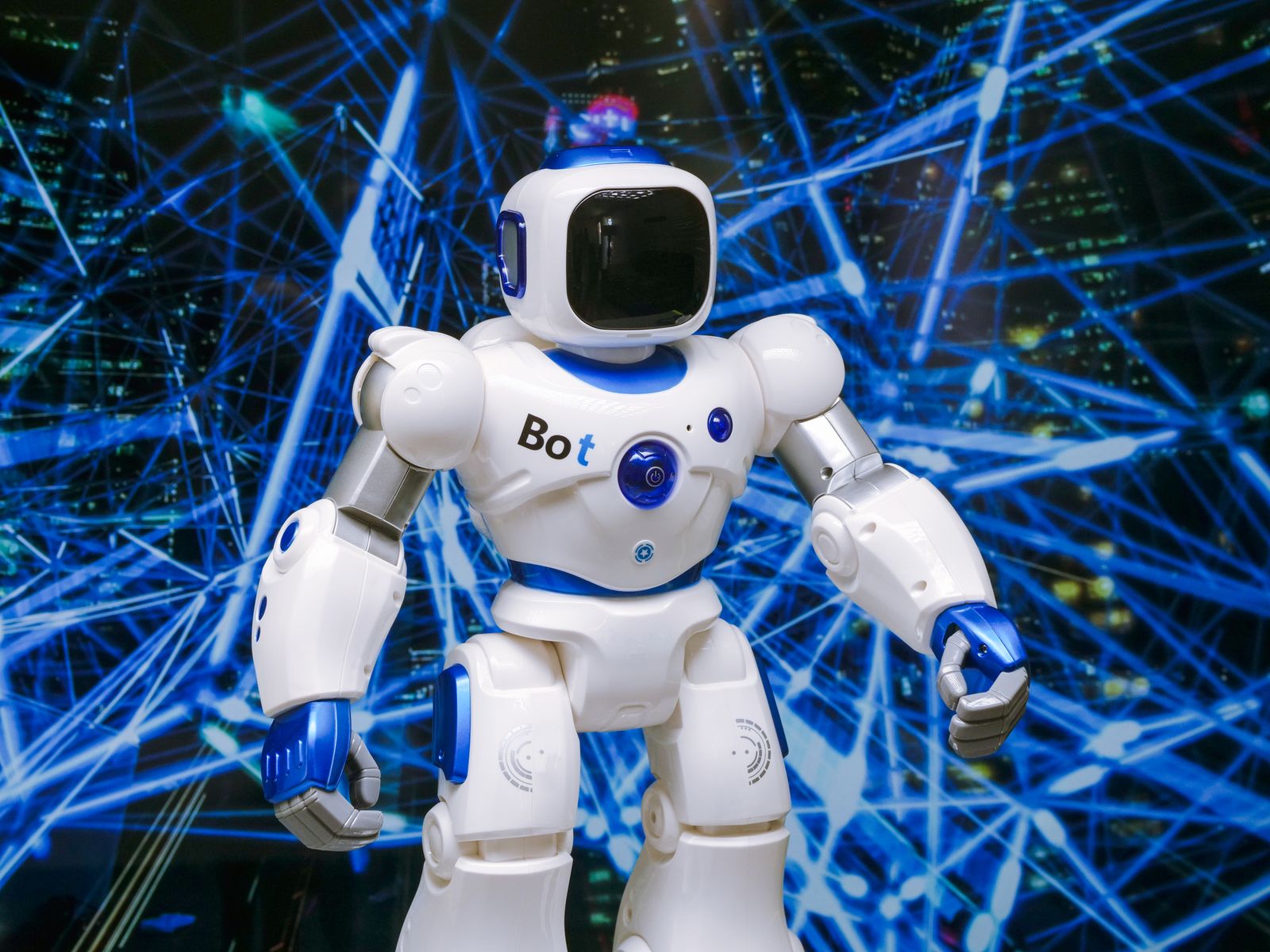 Humanoid robot with glowing blue accents representing OpenAI's Agents API